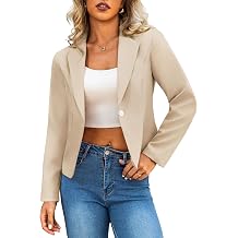 Traleubie Cropped Blazers for Women - Lightweight Fully Lined Long Sleeve Notch Lapel Business Casual Suit Jackets