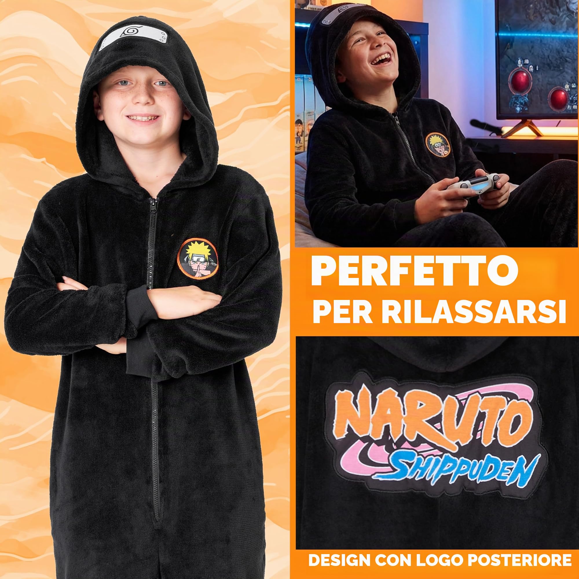 Get Trend Naruto Tuta Intera Bambino Adolescenti, Pigiama Intero con Cappuccio, Abbigliamento da Casa Anime, Regalo Ragazzo