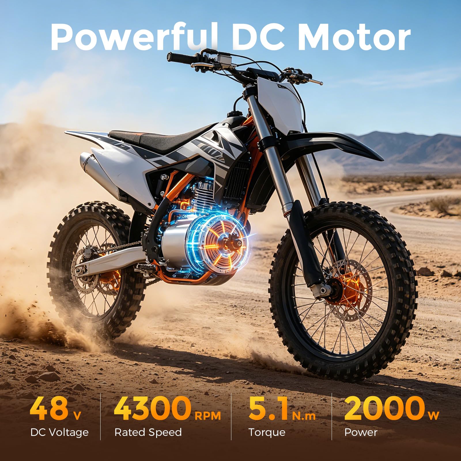 Bonvoisin Kit de Motor Eléctrico sin Escobillas de CC 48V 2000W 4300RPM | .Motor DC Brushless 48V 2000W, 5,1 N·m, Controlador 15 Mosfet Con Sensor Hall, Freno Eléctrico & Interruptor 3 Velocidades