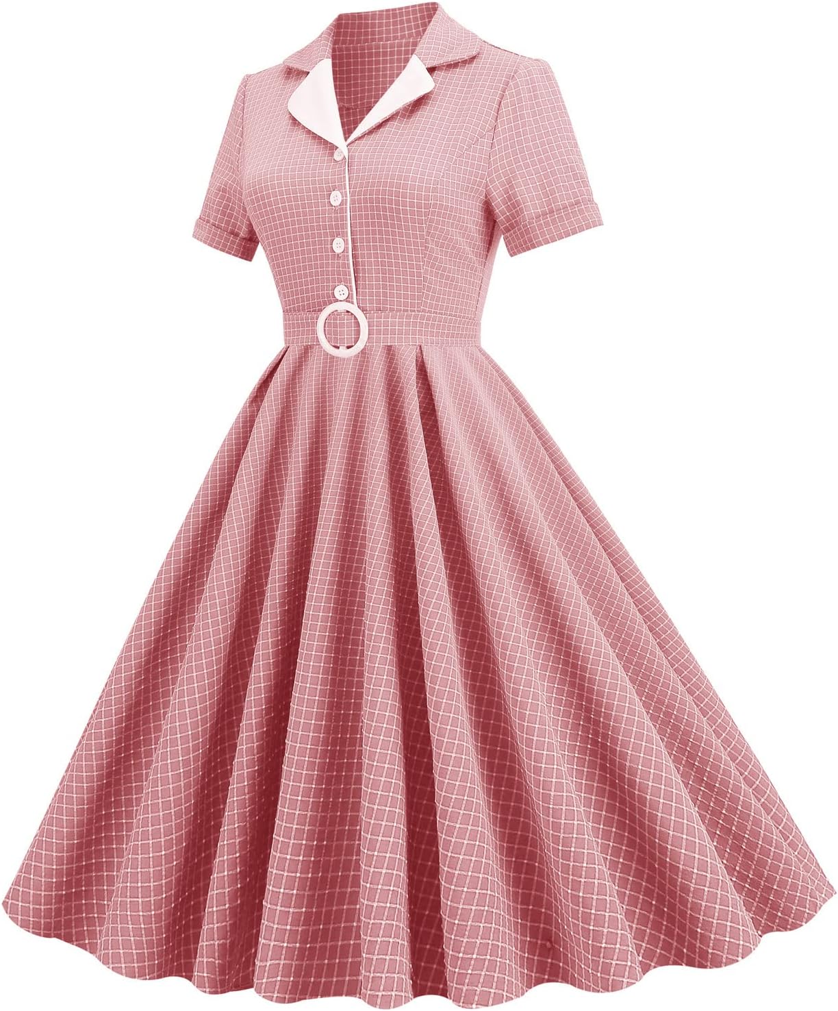 Women Notch Lapel Vintage V-Neck Cocktail Swing Dress 50s 60s Button up 1950s Rockabilly Prom Midi Evening Dress with Pockets - Image 3