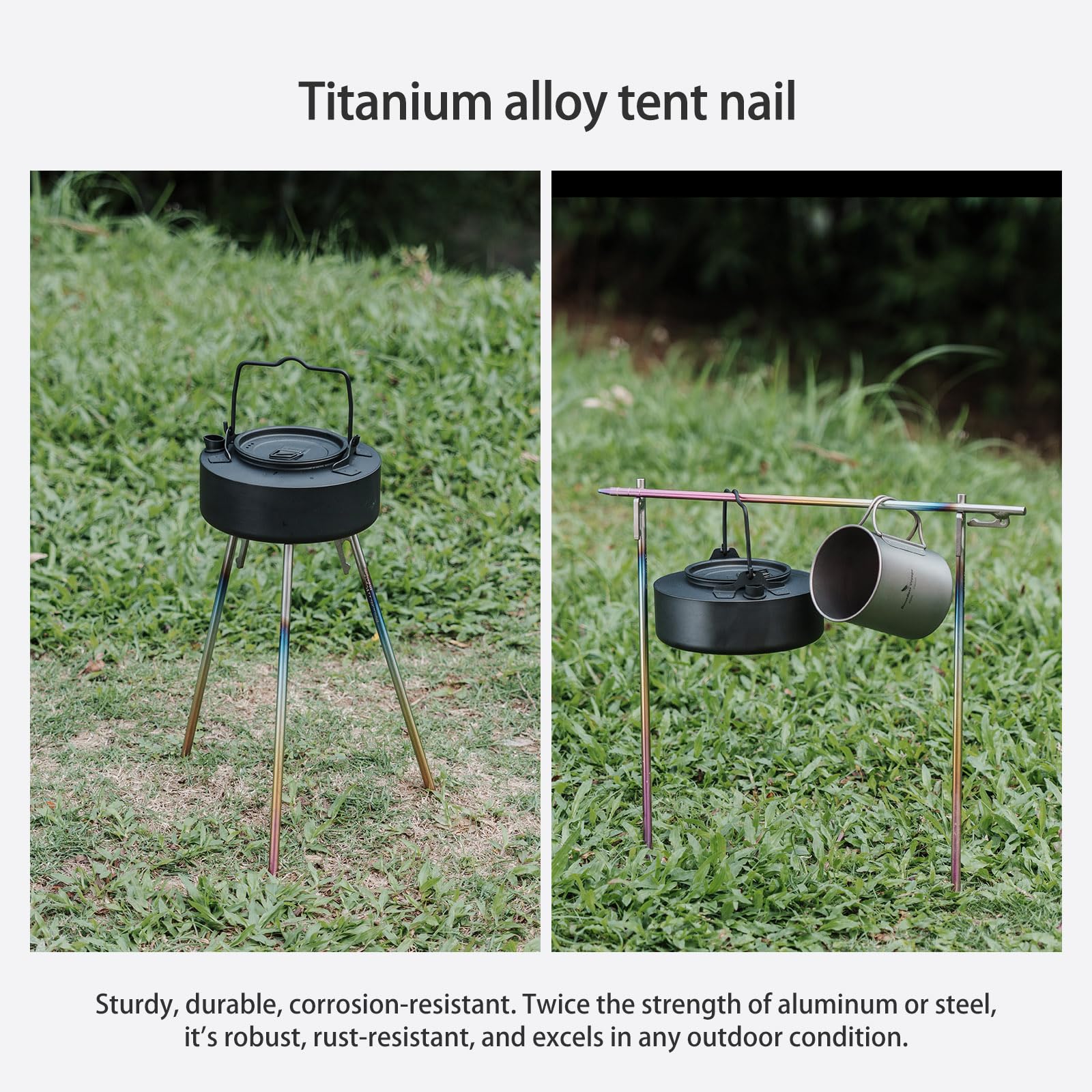 iBasingo Titanlegierung Zeltheringe 40cm 6 Stück Ti4013P | Schwerlast Zeltnägel Bunt, Langlebig Titan Heringe Gartenpfähle, Erdpfähle für Camping, Markise, Tarp, Outdoor Reise