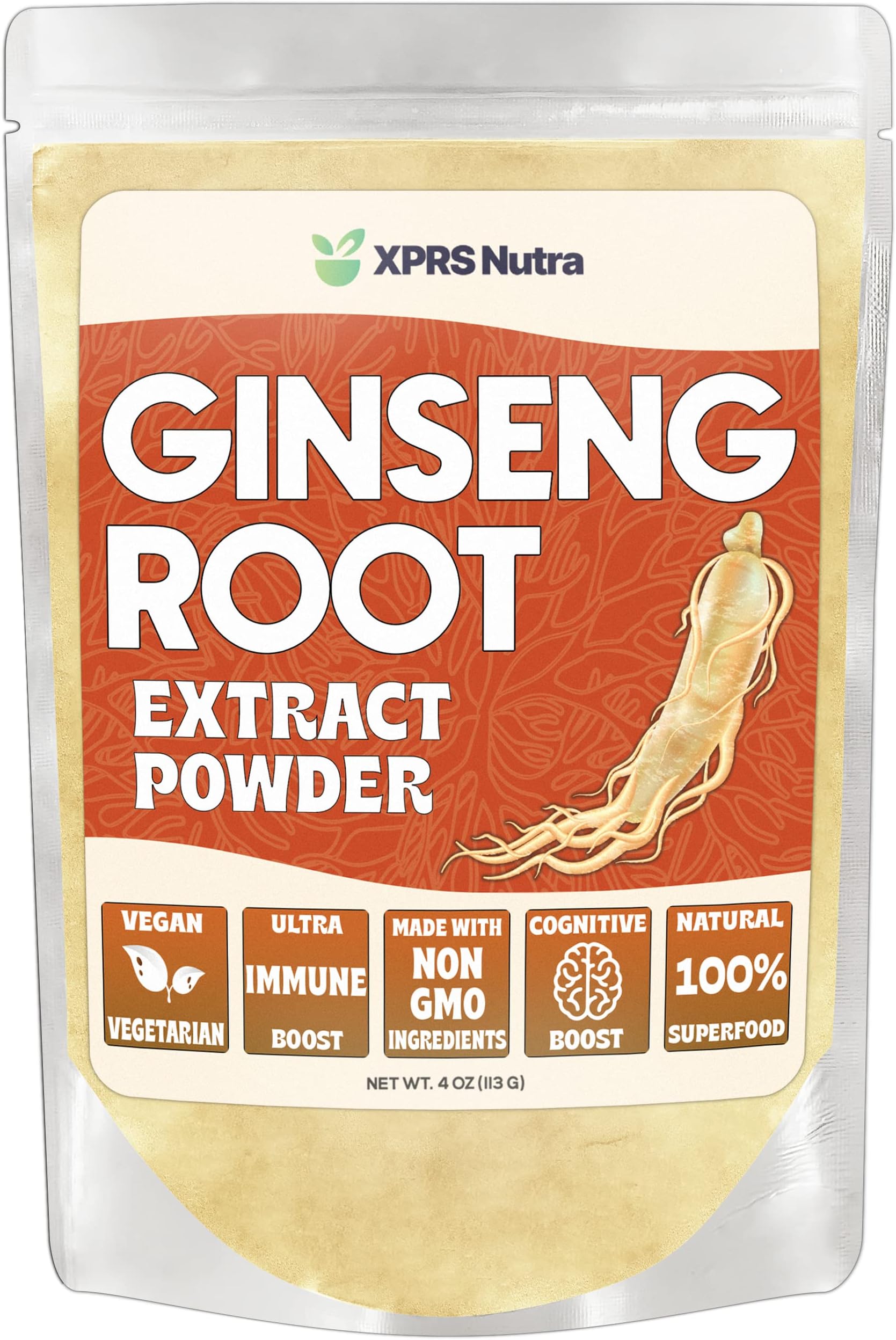 Ginseng Root Extract Powder - Ginseng Powder Supports Cognitive Function, Physical Performance, and Immune System - Vegan Friendly Panax Ginseng in Powder Form (4 oz)