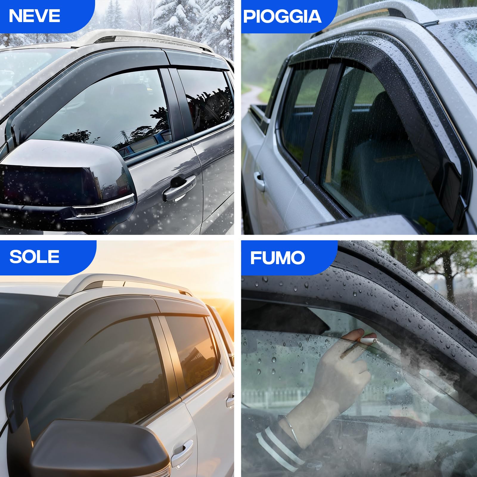 Deflettori antivento Smoke Nero per Ford Ranger T9 2023-2024-2025 4X4 Doppia Cabina XL XLT Raptor Wildtrak Limited Tremor Platinum