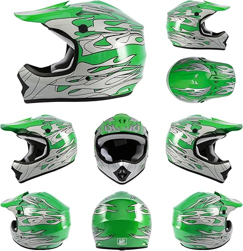 Miniatura 2 de Juego de casco, lentes y guantes de motocross para jóvenes, de la marca TCMT, con diseño de llamas azules, M, Verde (Green Flame)