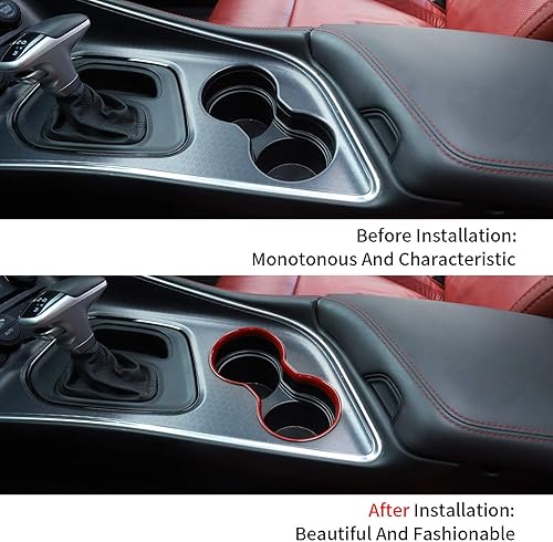 Miniatura 4 de JeCar Funda decorativa para portavasos interior rojo Challenger para Dodge Challenger 2015-2023, accesorios interiores