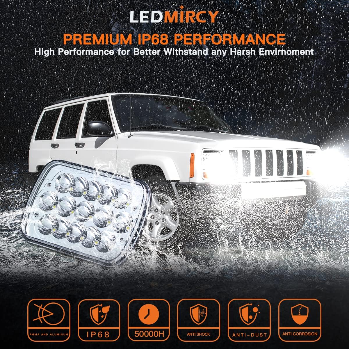 H6054 LED Headlights,LEDMIRCY 5x7 LED Headlight Rectangular Automotive Headlight Assemblies 2PCS Hi/Low Sealed Beam Headlights 7x6 Replacement Headlamp for Truck Chevy Cherokee Tacoma Ford Van Sedans