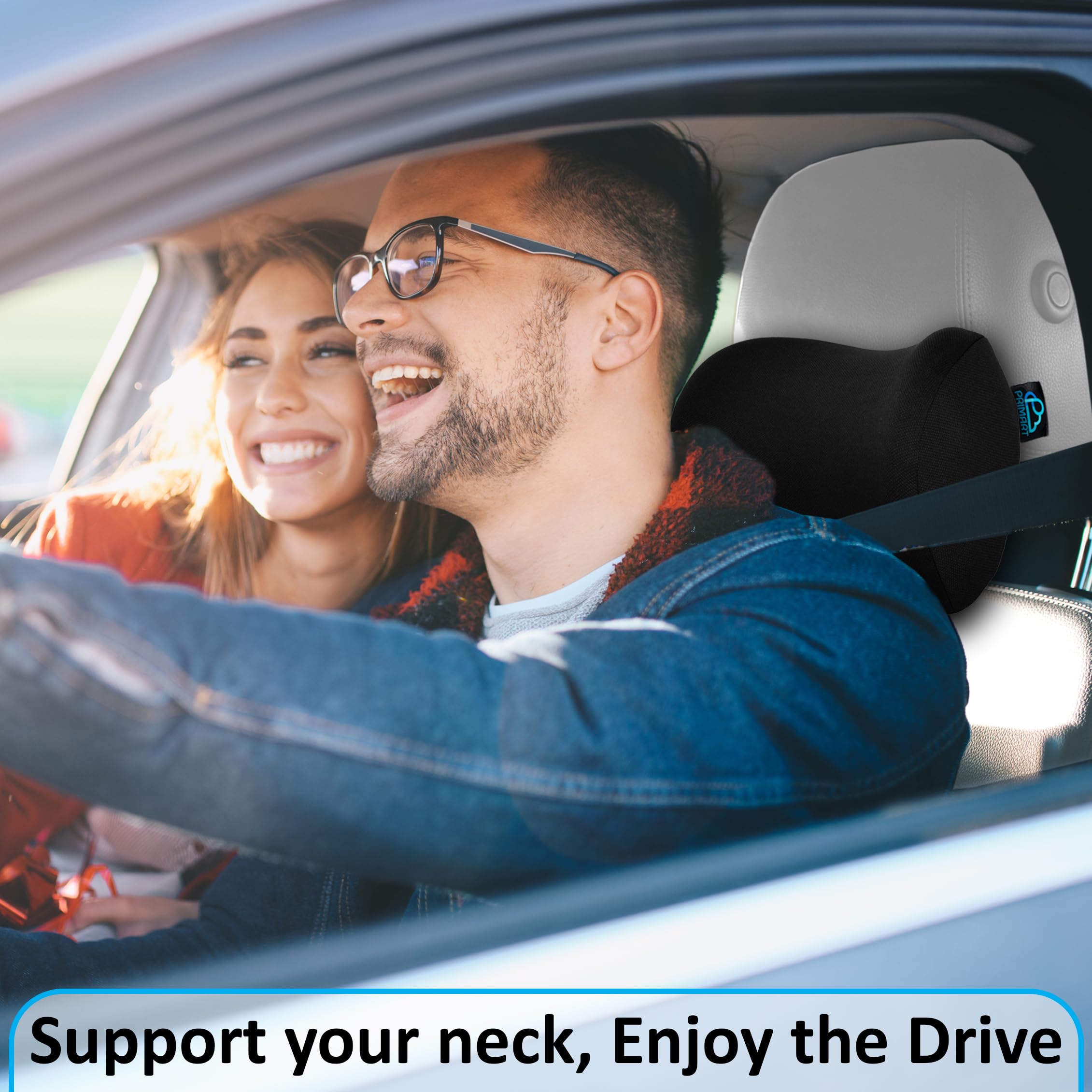 2 Pack Car Neck Pillow, 100% Memory Foam Car Headrest Pillow for Neck Support, Breathable Removable Cover & Adjustable Strap, Ergonomic Design for Driving Comfort, Neck Pain Relief, Travel 3