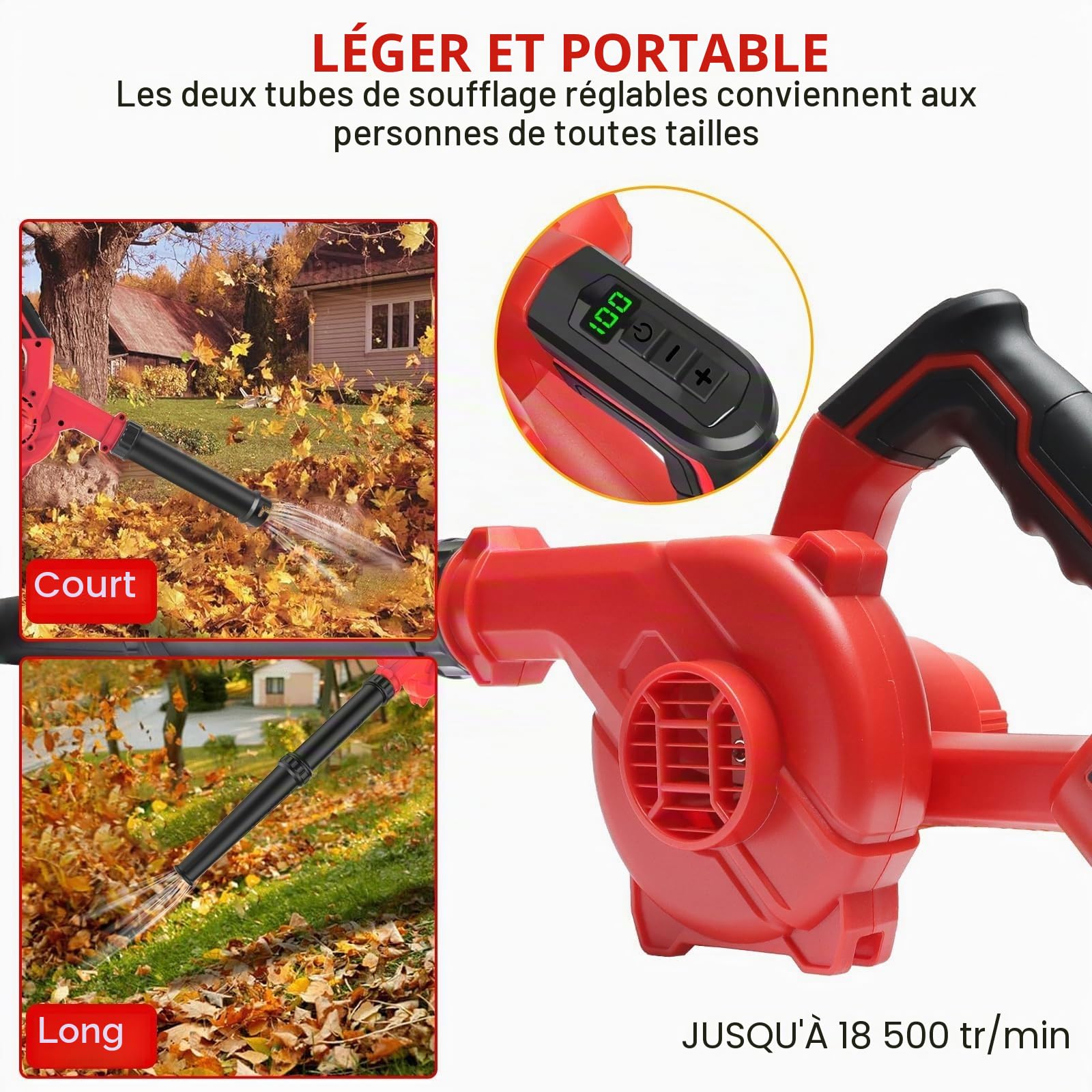 Powarobor Souffleur de Feuilles sans Fil pour Milwaukee M18 18 V, Batterie 5,0Ah Incluse