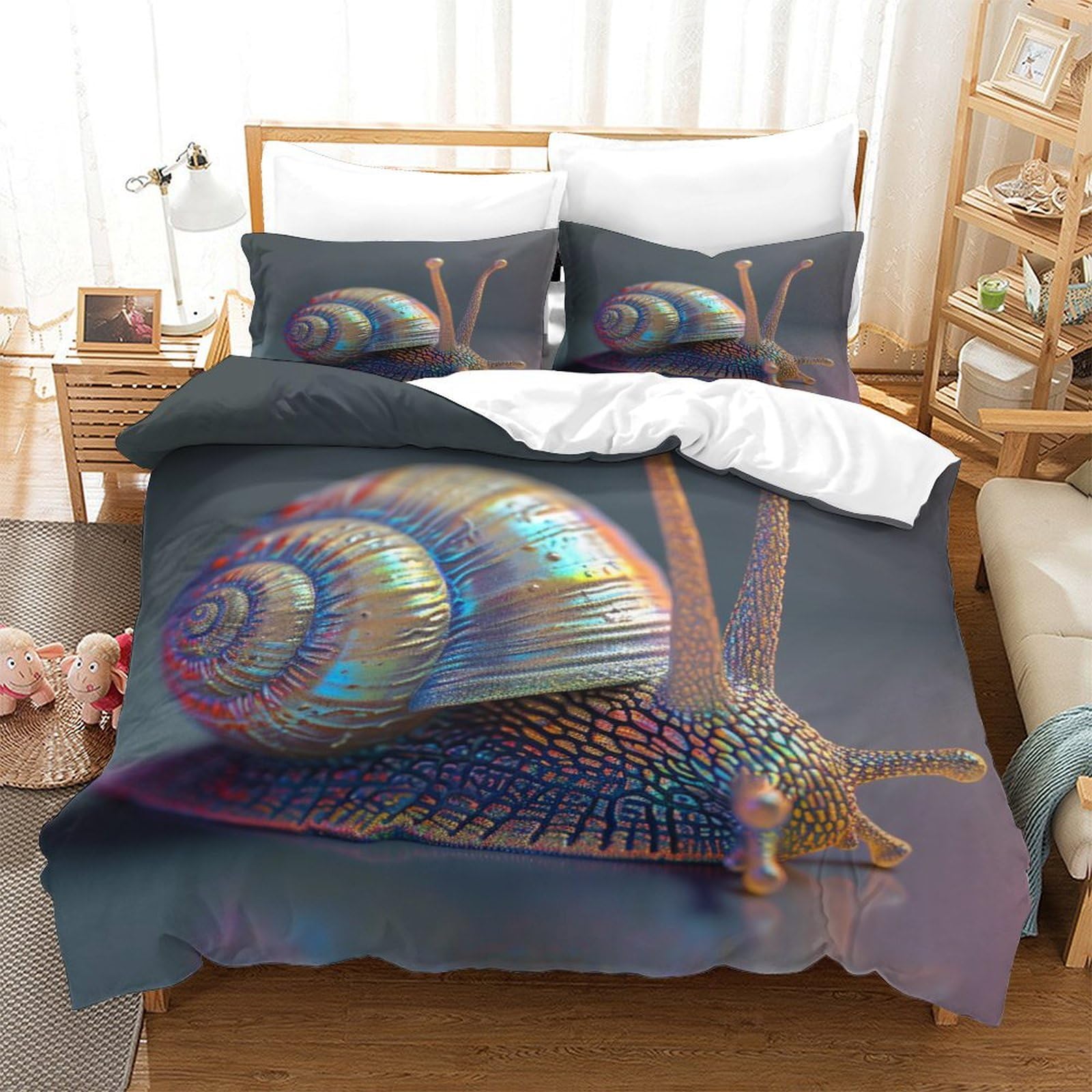 P1S9U7W5Y Vivid Snail 3D Printed Duvet Cover Set 3pcs Soft Microfiber Realistic Animal Bedding Set King（220x240cm）