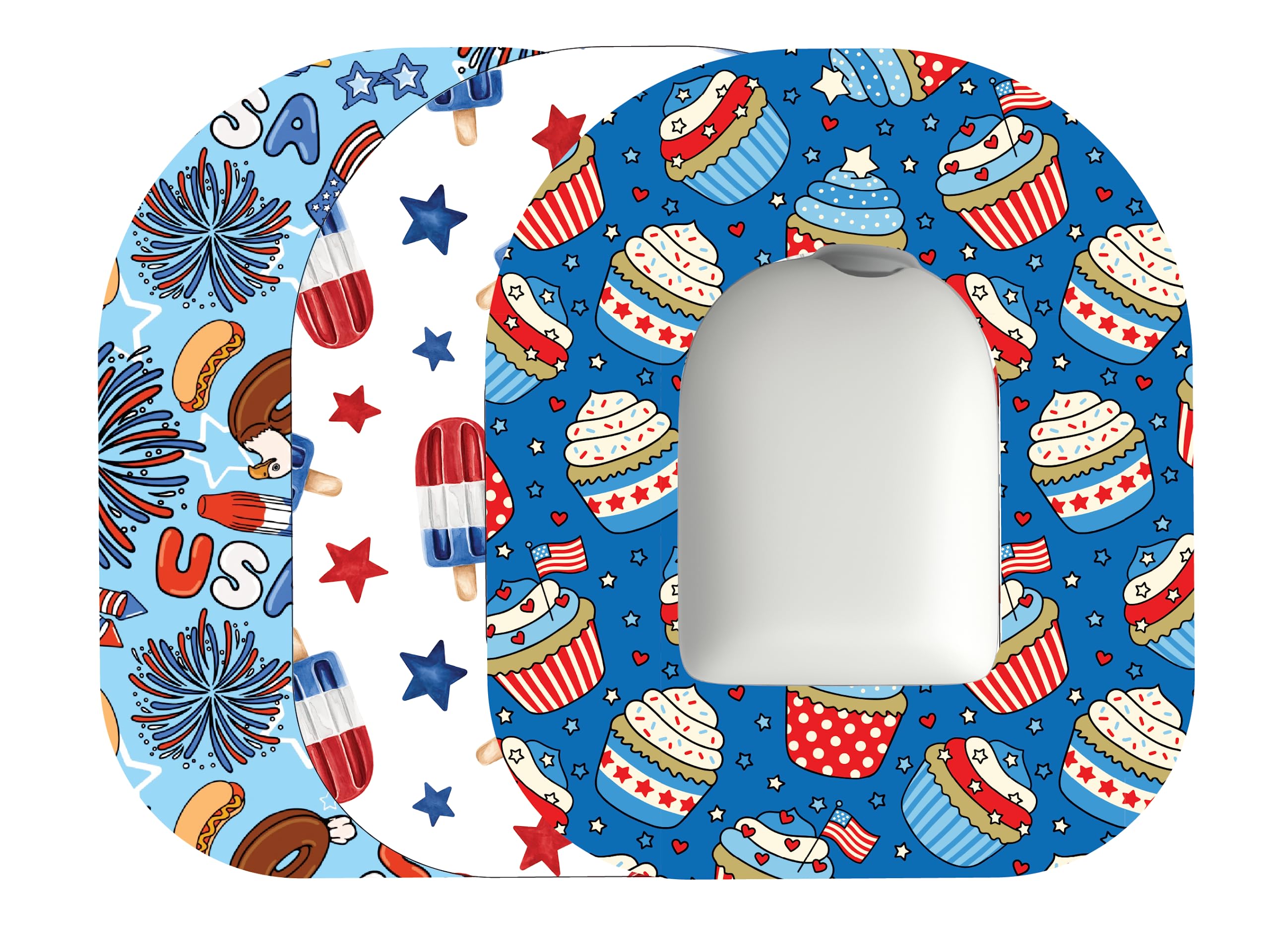 Glucomart Omnipod Adhesive Patches No-Lift No-Fray Omnipod Stickers Forth of July Pod Patch 3-Pack Waterproof Omnipod Patches Around Omnipod Adhesive