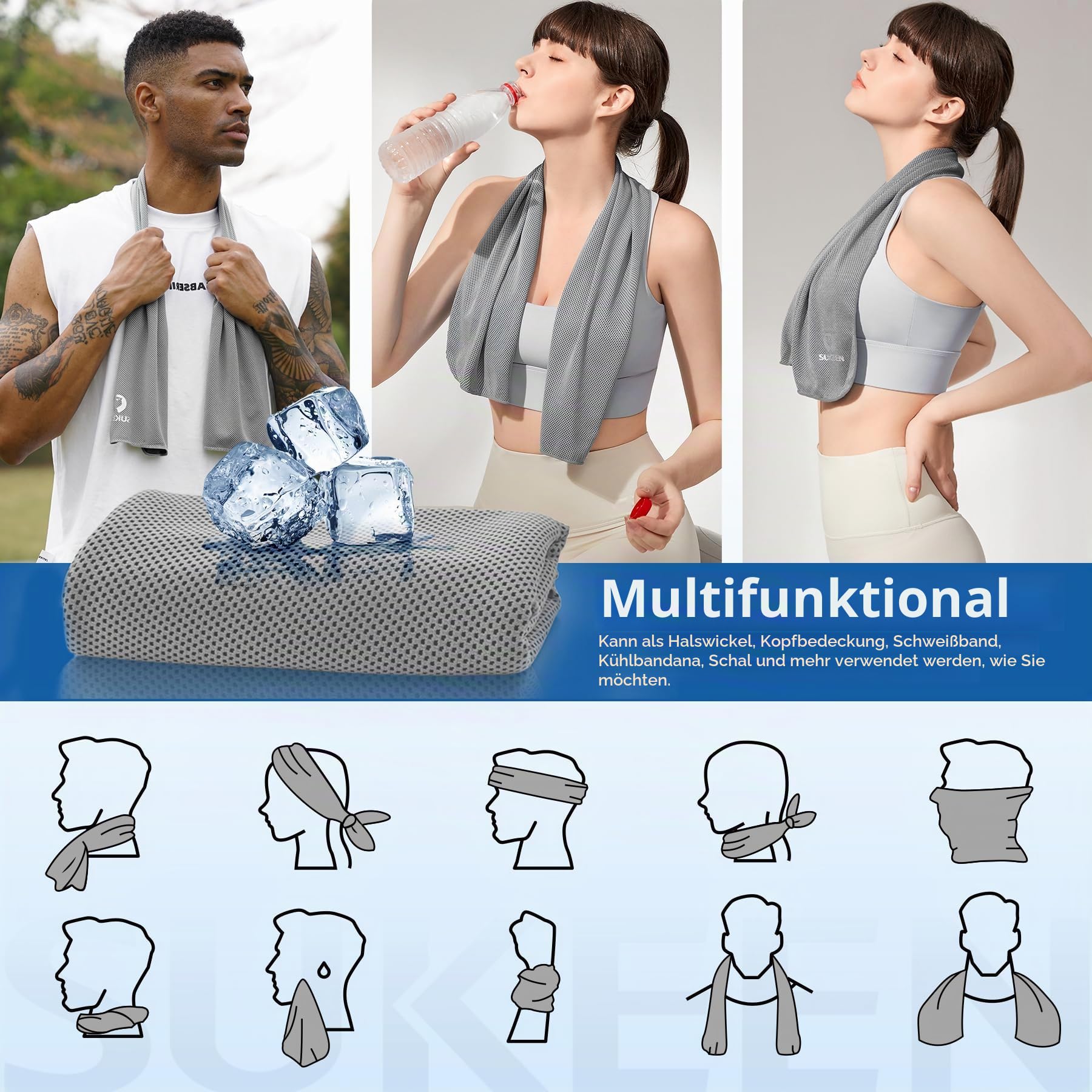 Kühltuch Set, kühlendes Handtuch Kühltücher Hals, Handtuch kühlend, Cooling Towel, Kühltücher Sport, Kühlendes Tuch, Eishandtücher für Wandern, Laufen, Tennis, Reisen,