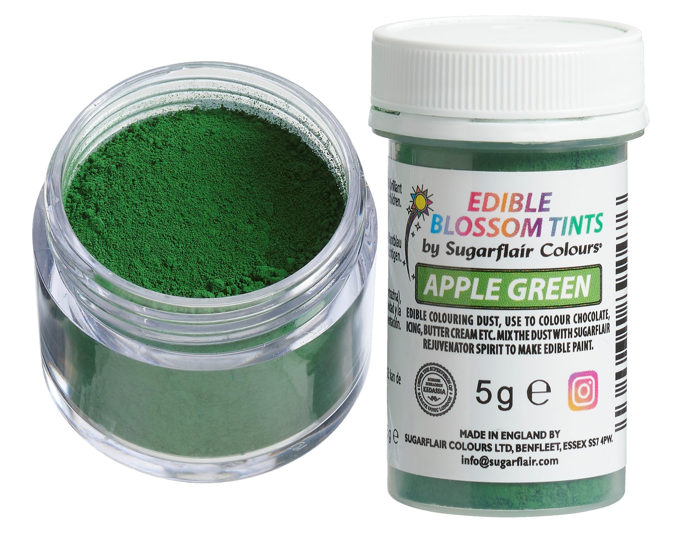 Sugarflair Food Colouring Powder Dust Apple Green Blossom Tint, Use on Cake Decorations or Colour Sugarpaste, Fondant, Icing, Chocolate, Buttercream, Royal Icing, Macarons and More! - 5g