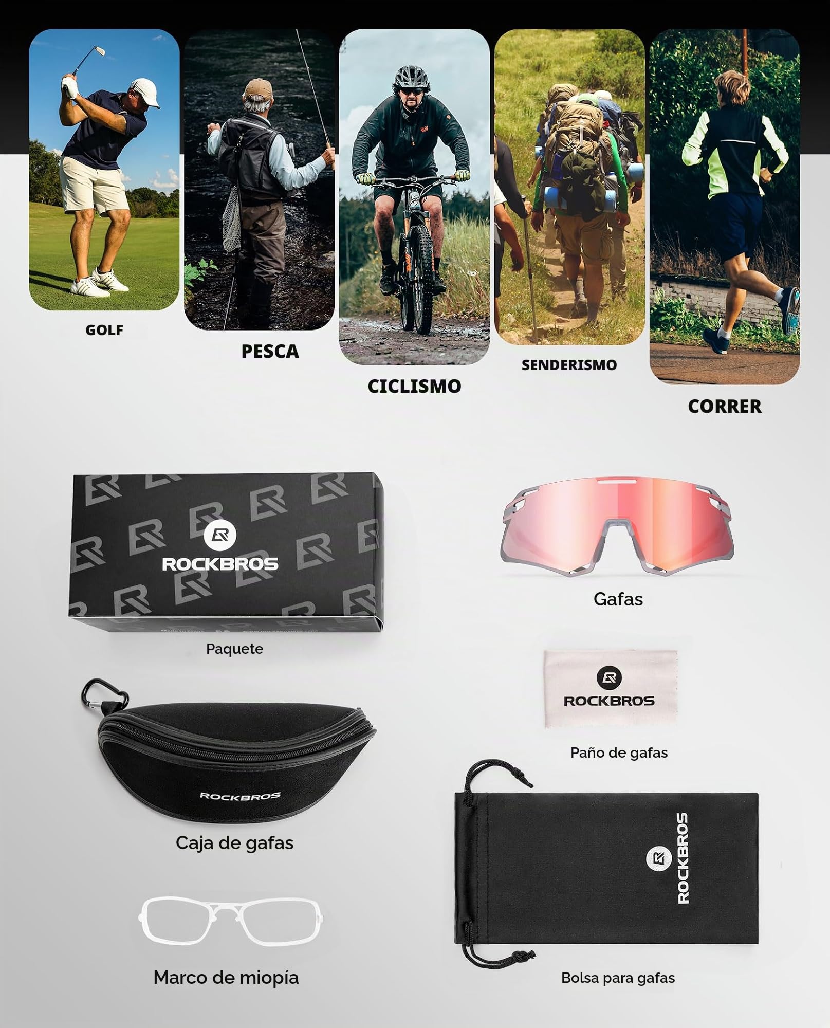 ROCKBROS Gafas de Ciclismo Fotocromáticas Gafas de Sol Deportivas Hombre y Mujer Gafas de Ciclismo de Montura TR90 para Deportes al Aire Libre Ciclismo MTB Pesca Running