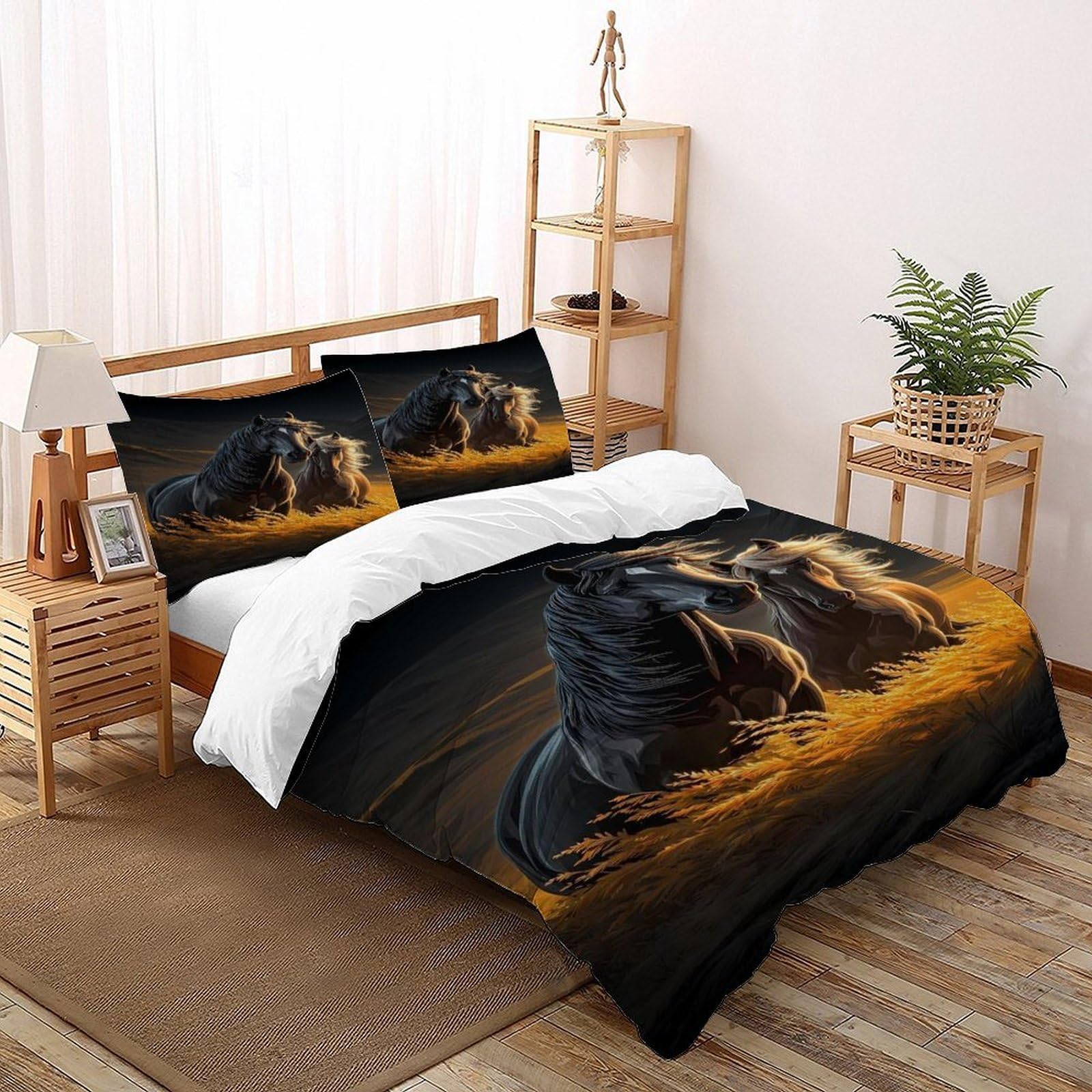 Housse de couette chevaux fermeture éclair lavable parure lit