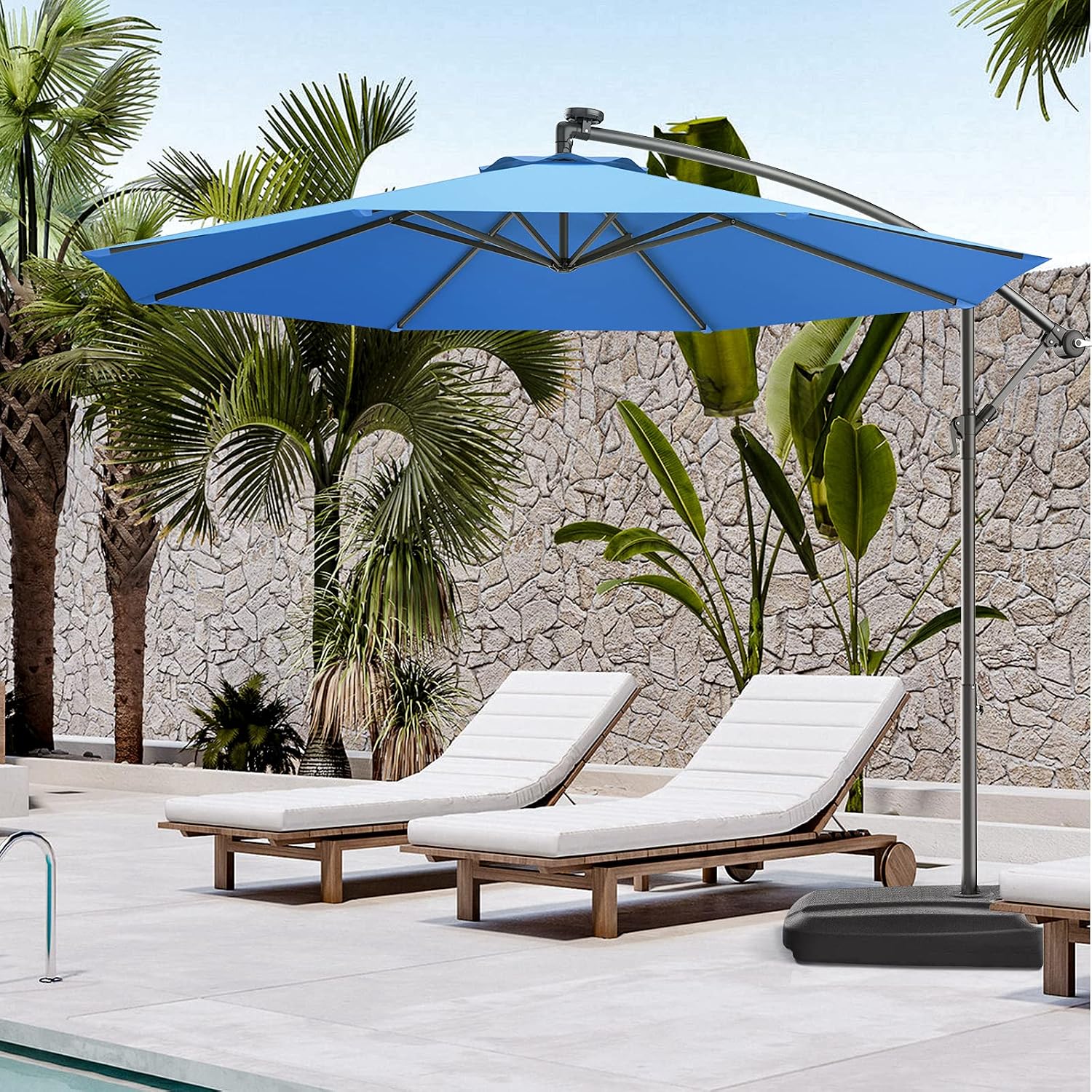 GIANTEX Patio Umbrella, 10ft Offset, with Strong Steel Pole and 8 Ribs, Blue Color, for Large Patio Areas