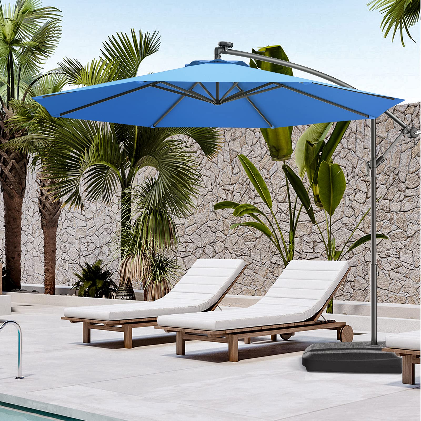 GIANTEX Patio Umbrella, 10ft Offset, with Strong Steel Pole and 8 Ribs, Blue Color, for Large Patio Areas : Patio, Lawn & Garden