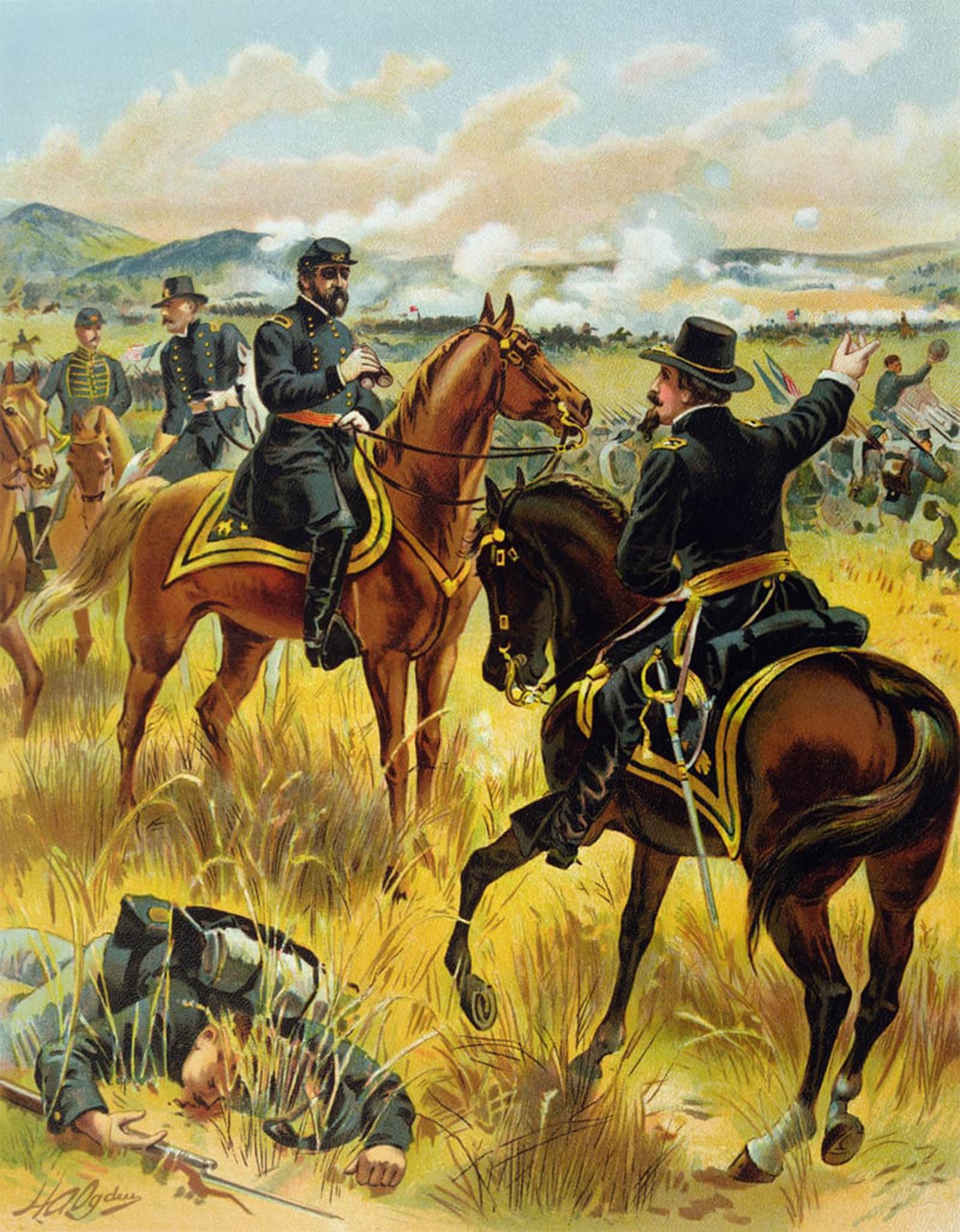 HRJUBWREE Famous Paintings Pictures Artwork Picture Major General George Meade At the Battle of Gettysburg by Henry Alexander Ogden Photo Wall Print for Home Decor 60x90cm