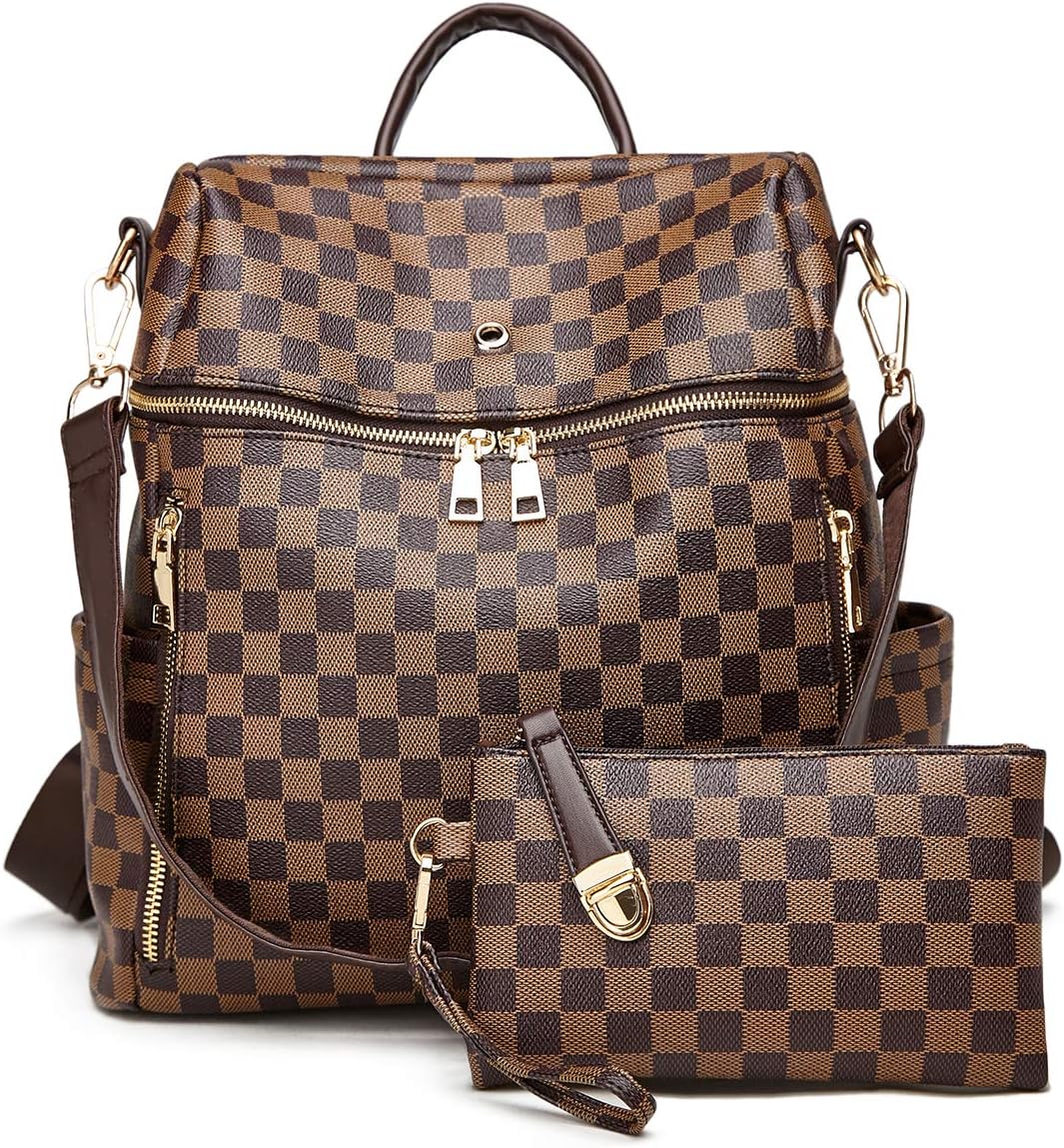 Backpack for women Fashion Leather Ladies Rucksack Crossbody Shoulder Bag 2pcs Purses Backpack Set