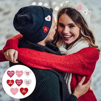 Juexica 24 Pcs Valentine's Day Heart Iron on Patches 2.36 Conversation Heart Embroidered Sew Applique Repair Patch DIY Craft for Clothes Jean Pant Backpack Hat Decoration (Classic,Red,White,Pink)