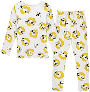 Exnundod Pajamas Set Bee Honey Pattern Warm Long Sleeve & Pants Soft Sleepwear Nightwear Pjs 2-10T