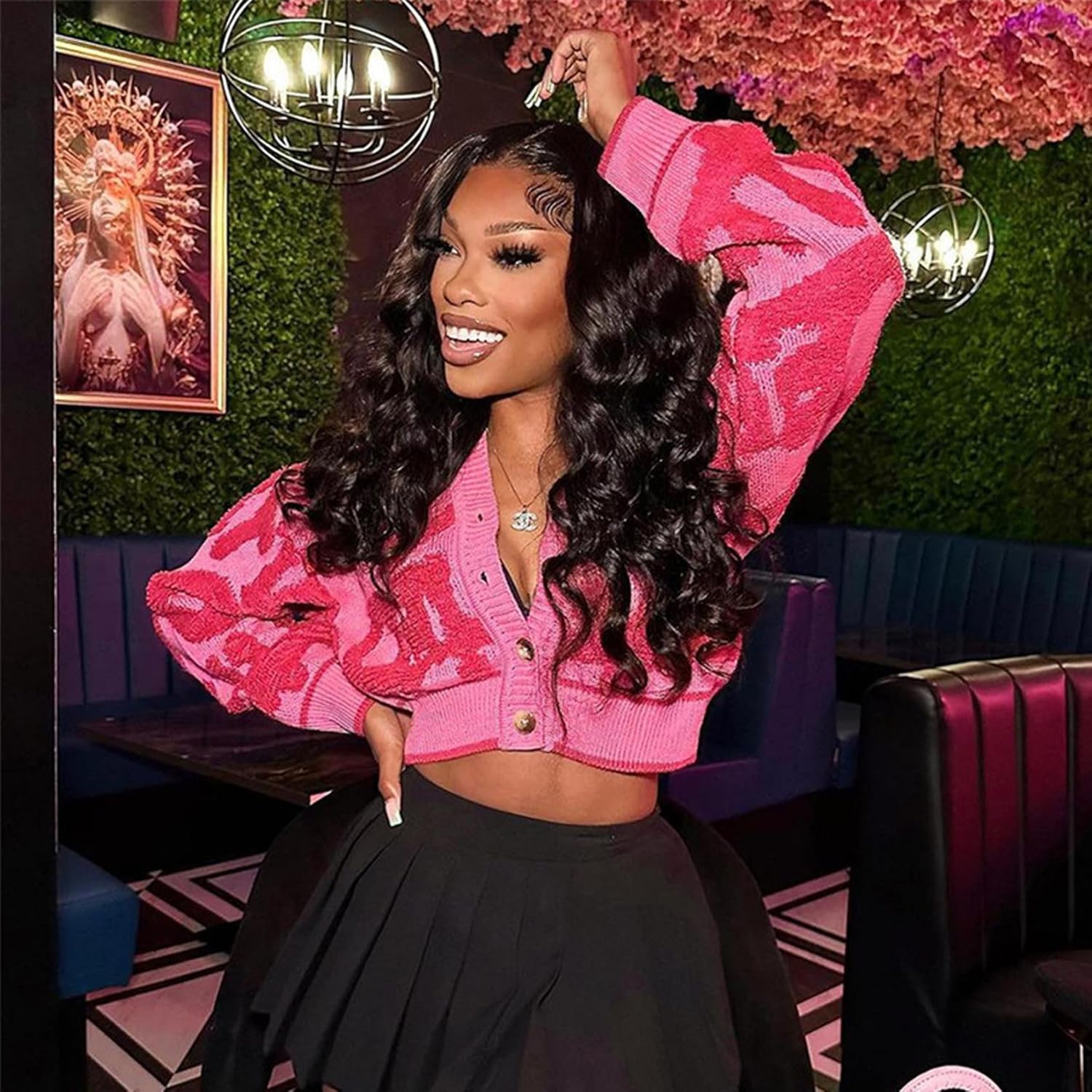 Perbai Womens V Neck Button Down Long Sleeve Colorblock Y2K Cropped Cardigan Sweater Jacket - Image 3