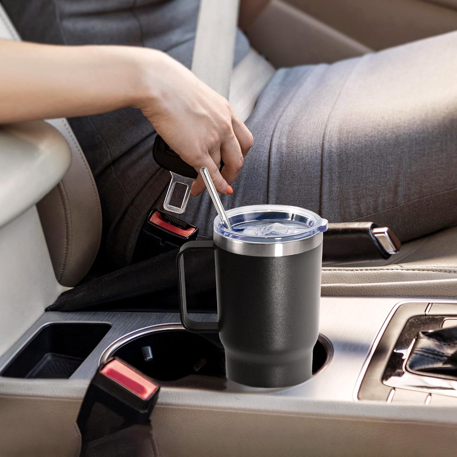 20 oz Tumbler with Handle, insulated cup coffee mug with lid, straw and handle, Double Wall Stainless Steel Vacuum Coffee Tumbler travel mug spill proof, 1pcs Black - Image 4