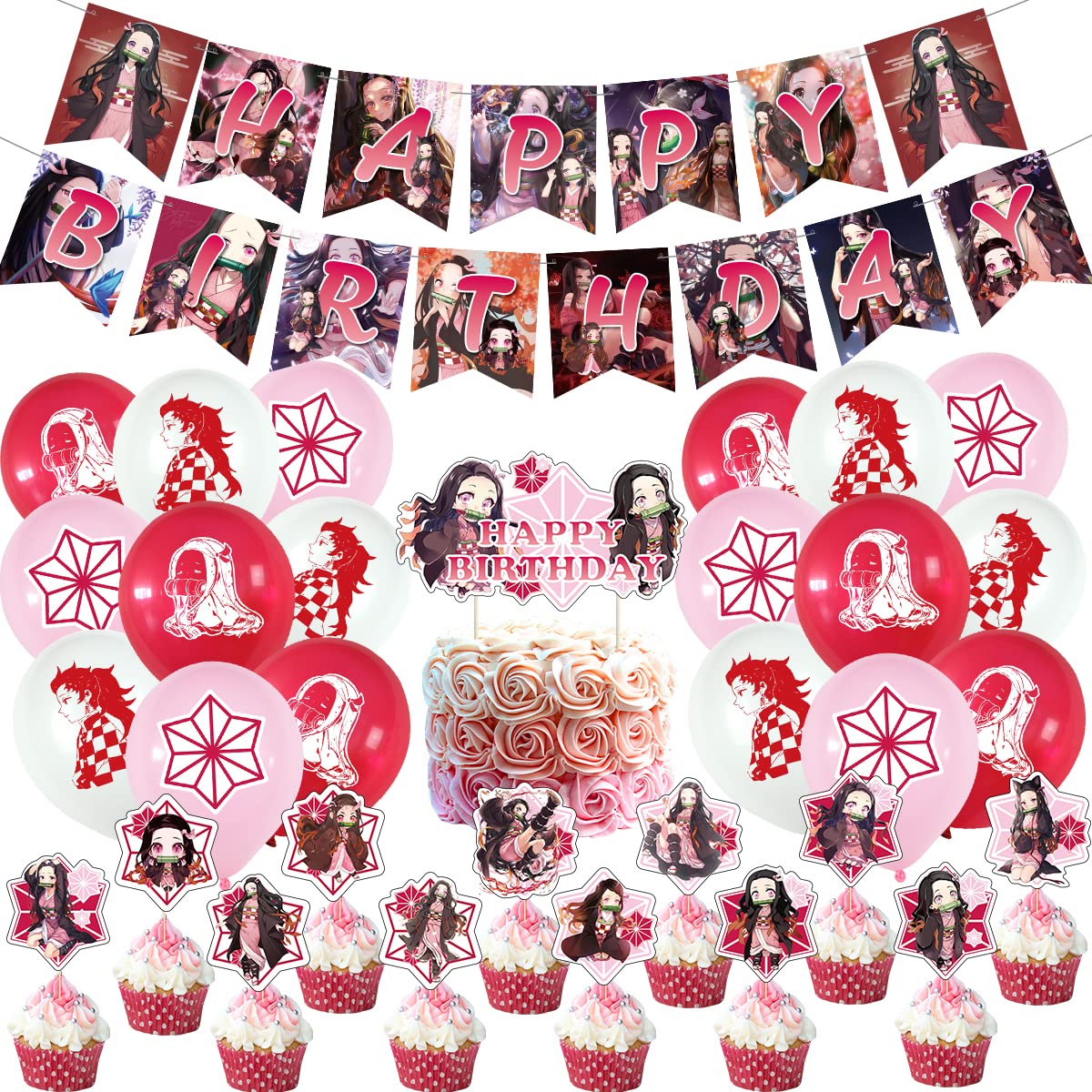 Buy Nezuko Birthday Party Supplies, Anime Birthday Decorations Includes