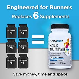 PEREGRUNE Runner Multivitamin & Joint Support Supplement | Antioxidants, Complete B-Complex & Probiotics to Support Energy, Endurance & Joint Wellness | Glucosamine, Chondroitin & MSM | GMP Certified