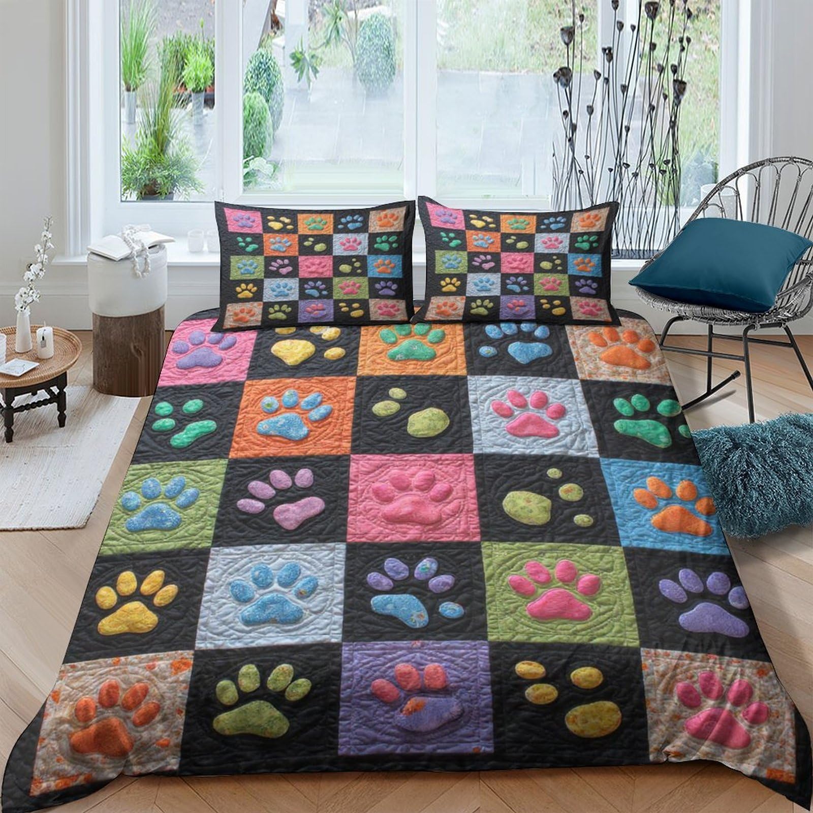 Ctjqhvkz Style-3 3D Printed Colorful Paw Patchwork Fitted Sheet Microfiber Soft Decorative Animal Bed Sheet For Bedroom Guestroom Single（135X200cm）