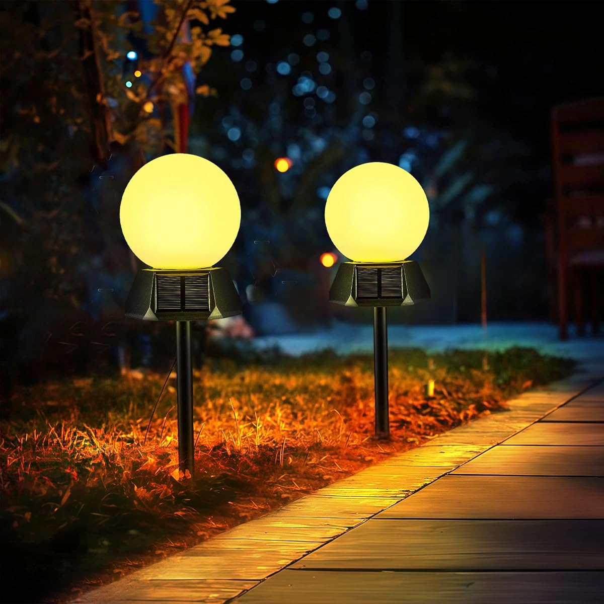 BlcTec Solar Pathway Lights Outdoor Warm White Path Lights with 3-Sided Solar