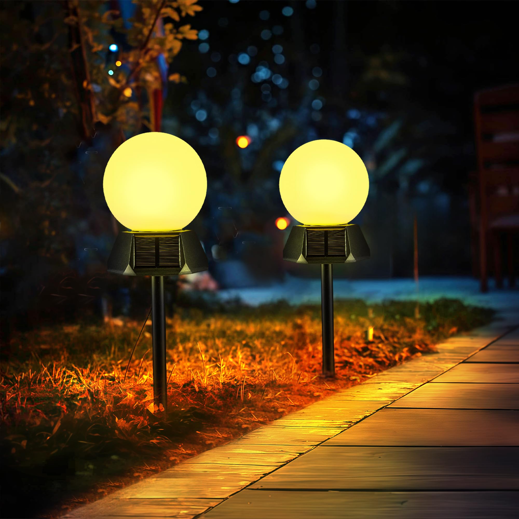 BlcTec Solar Pathway Lights Outdoor Warm White Path Lights with 3-Sided Solar Panels 15H Runtime IP65 Waterproof Auto