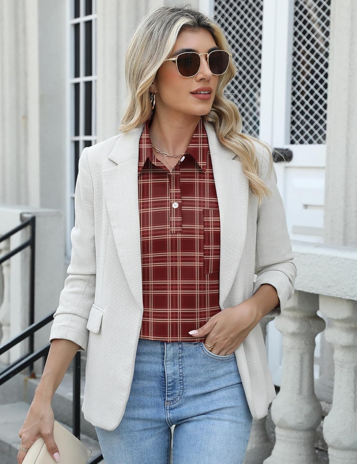 Kistore Women Blouses 3/4 Sleeve Business Shirts Smocked Cuffed Spring Dressy Casual Tops 2026 Fashion S-XXL - Image 4