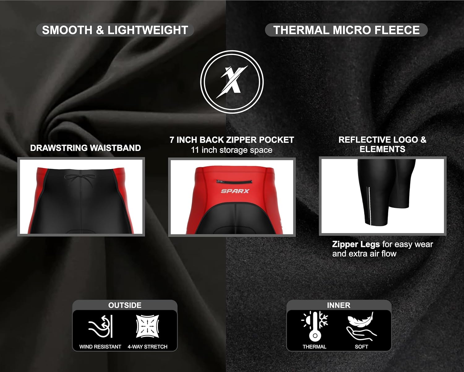 Sparx Men's Super Roubaix Thermal Cycling Tight Bike Bicycle Pants Cool Max Padded (Black/Red, XL)