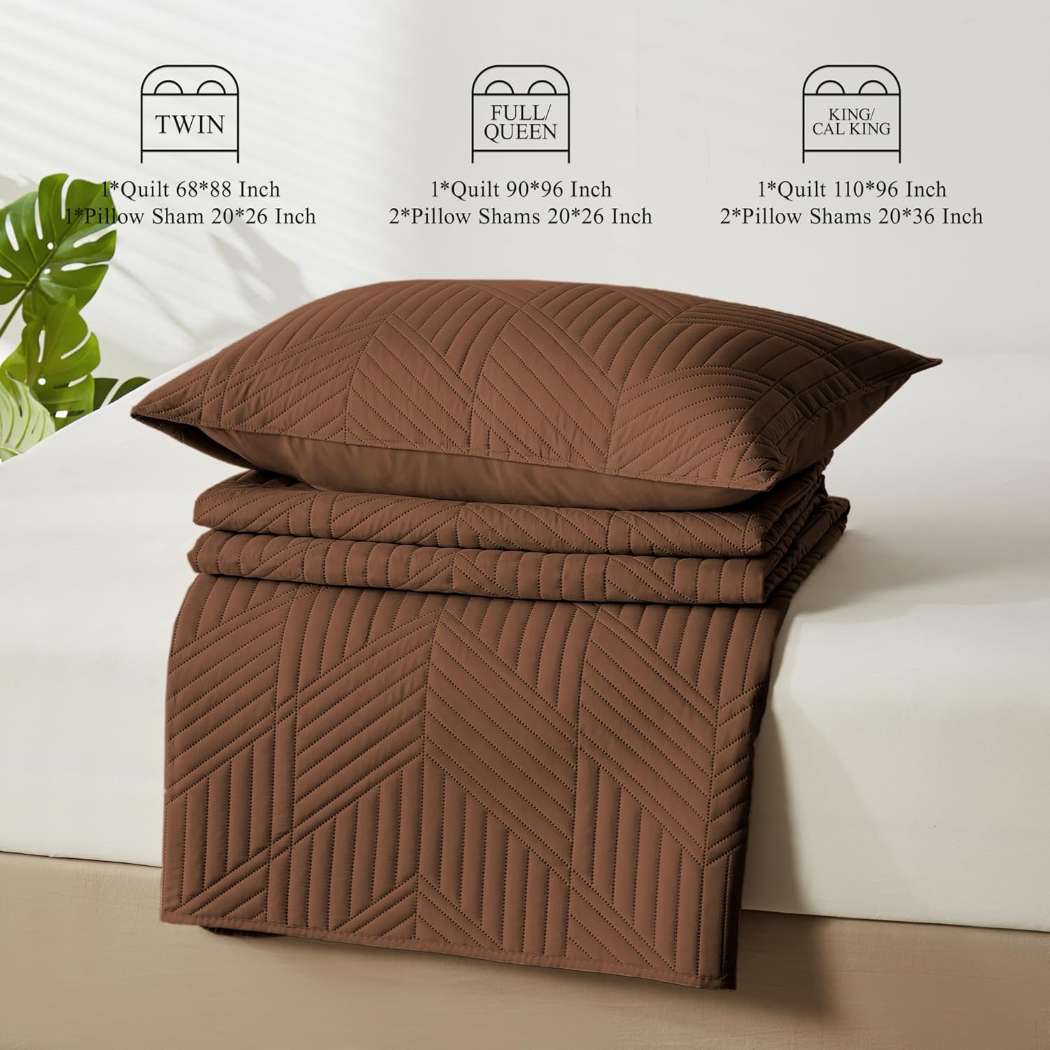 King/Cal King Quilt Set in Brown, Soft Reversible Microfiber Bedspread for All-Season Use in Bedroom or Dorm, Lightweight Modern Geometric Coverlet (1 Quilt, 2 Pillow Shams) - Image 9