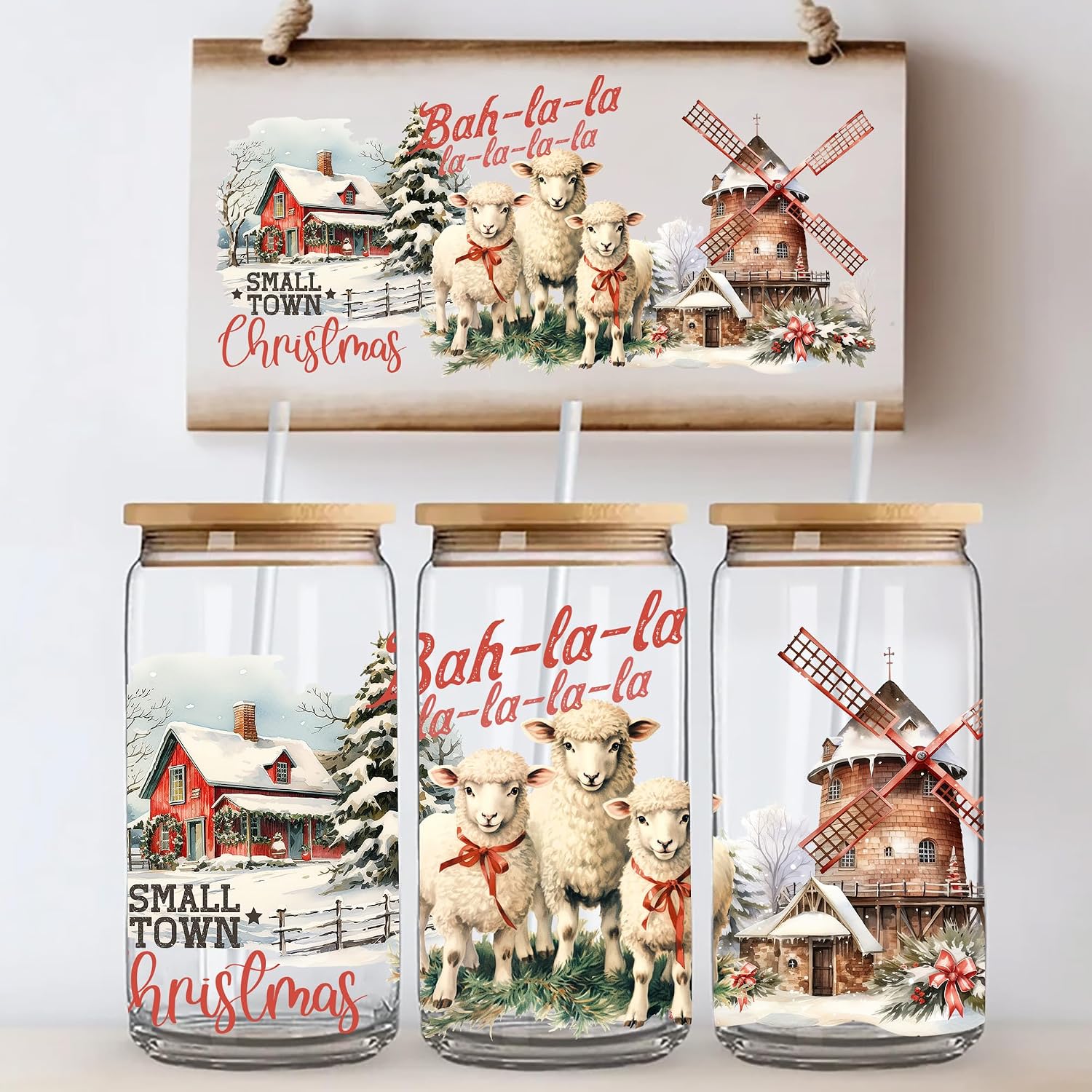 UV DTF Cup Wrap - 8 Sheets Summer Sea Animals UV DTF Cup Wraps for 16 oz, Christmas Farm Animals Rub on Transfer Decals, Breast Cancer Waterproof Uvdtf Stickers for Glass, DIY Crafts (Christmas Farm)
