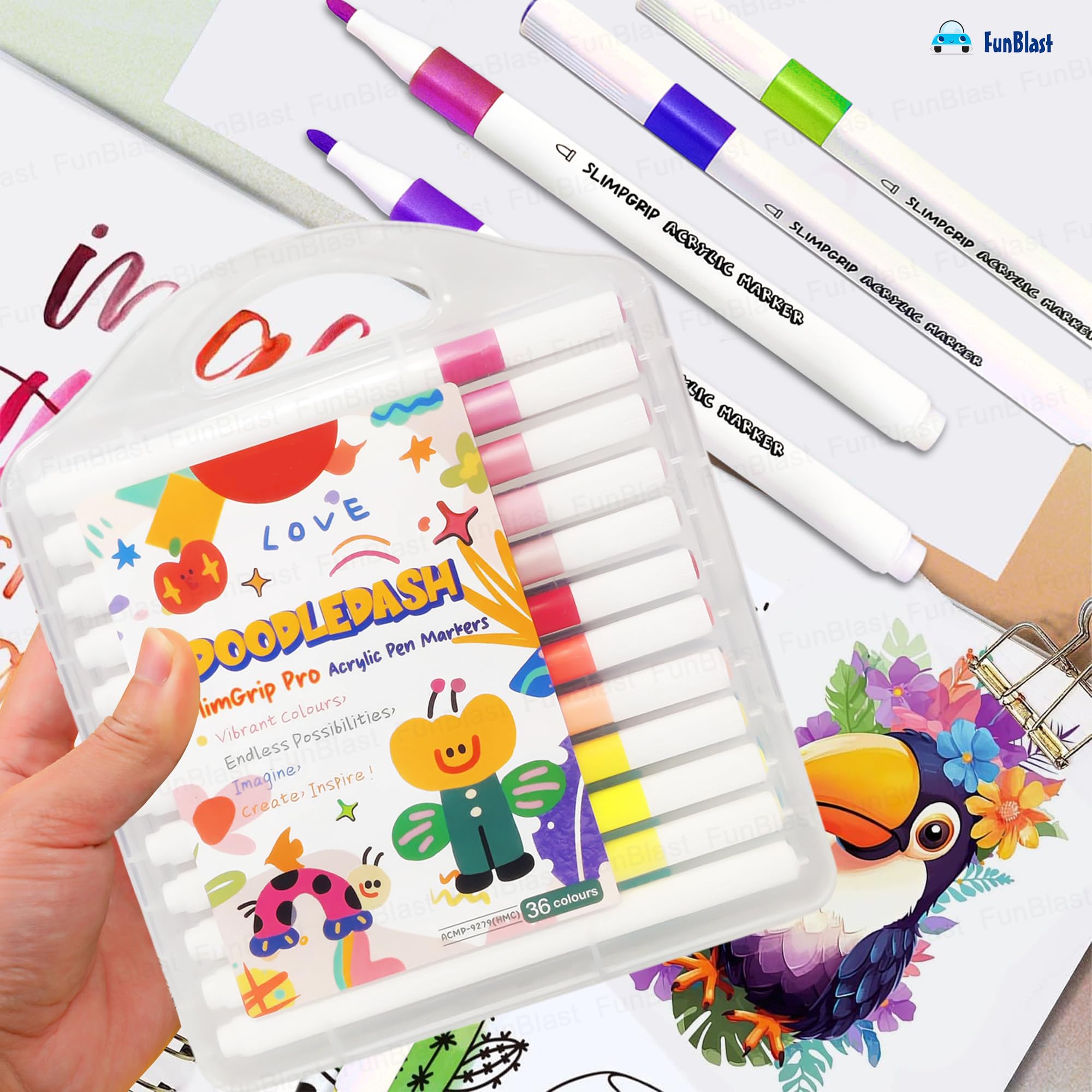 FunBlast Acrylic Paint Markers – Set of 36 Vibrant Colors, Permanent Water-Based Marker Pens for Rock Painting, DIY Crafts, Canvas, Glass & More (36) 4