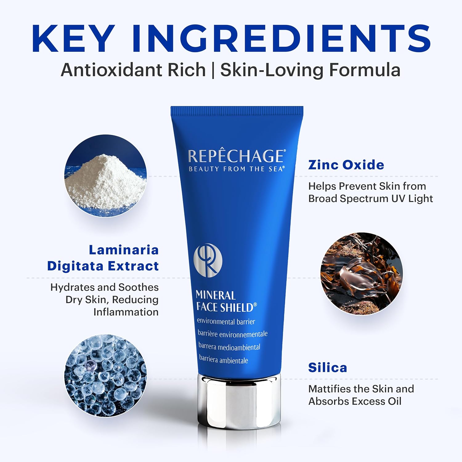 Repêchage Mineral Face Shield Environmental Protection – Silky Matte Finish Daily Face Shield with Seaweed & Botanical Extracts – Lightweight Skin‑Friendly Formula for All Skin Types – 2 oz / 60 mL