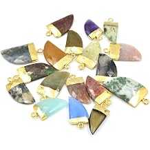 Gemstone Pendants | Electroplated Faceted Gemstone Tusk Pendants | Labradorite, Opal, Quartz, Moonstone, Jasper, Agate, Chrysoprase, ETC. Purple Amethyst