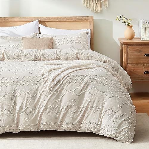 ChiXpace Funda de edredón bohemia tamaño Queen, juego de cama texturizado para todas las estaciones, funda de edredón copetuda con cierre de