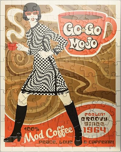 MyPuzzle Go-Go Mojo Coffee, póster vintage, rompecabezas prémium de 100 piezas para adultos