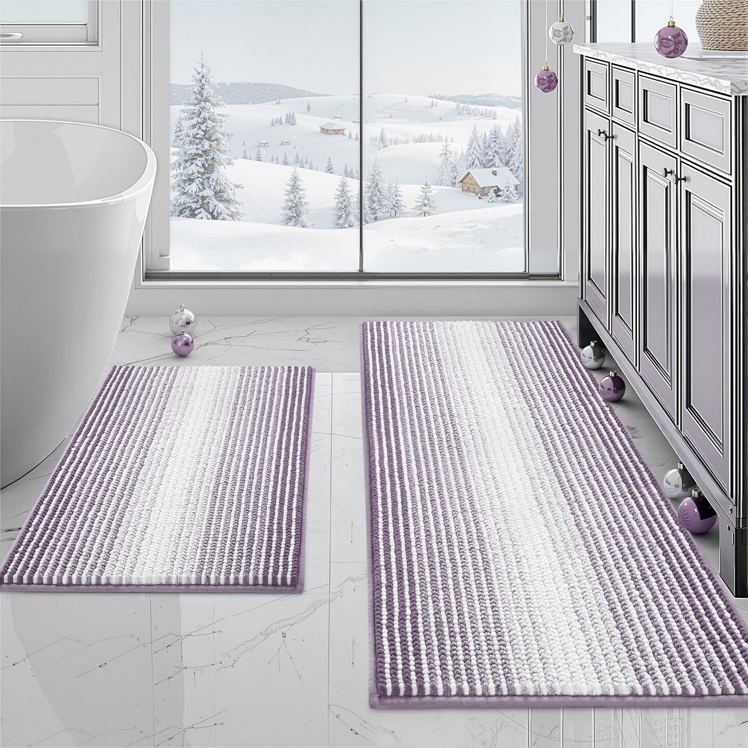 BSICPRO Bathroom Rugs and Mats Sets 2 Piece Thick Absorbent Chenille Non Slip Soft Shaggy Floor Mats Machine
