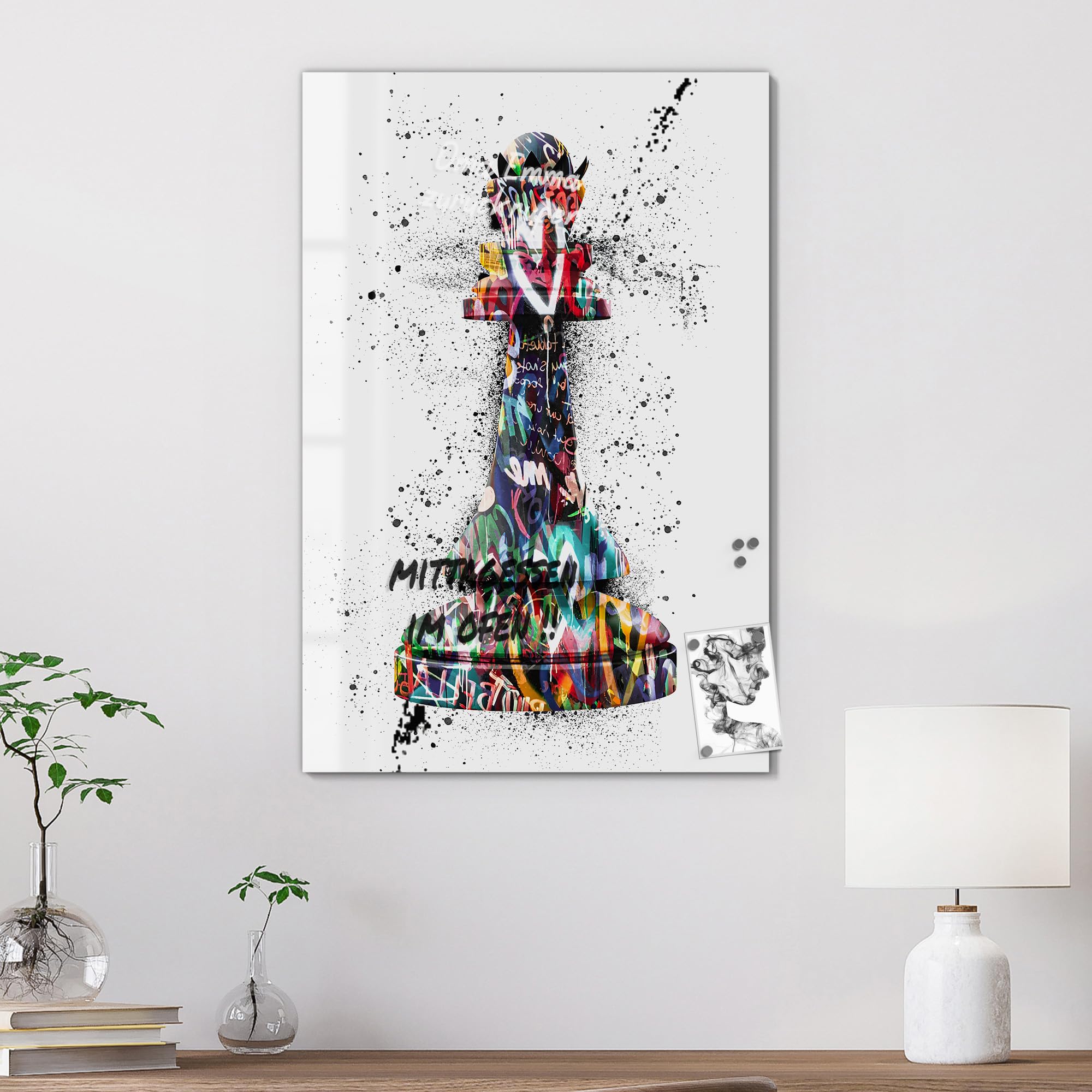 DEQOART Lavagna magnetica in vetro | 60 x 90 cm | motivo "Urbane Identitätskunst" | Lavagna magnetica con magneti, penna e panno per cucina e ufficio, lavagna magnetica e scrivibile
