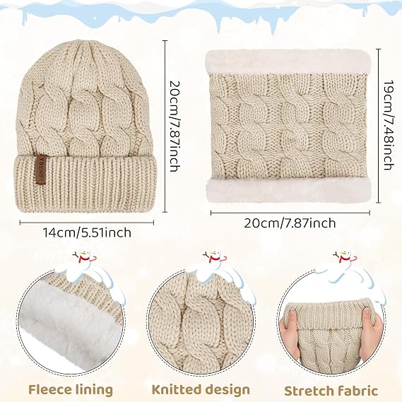 YSense 3 Pcs Kids Winter Beanie Hat Scarf Gloves Set