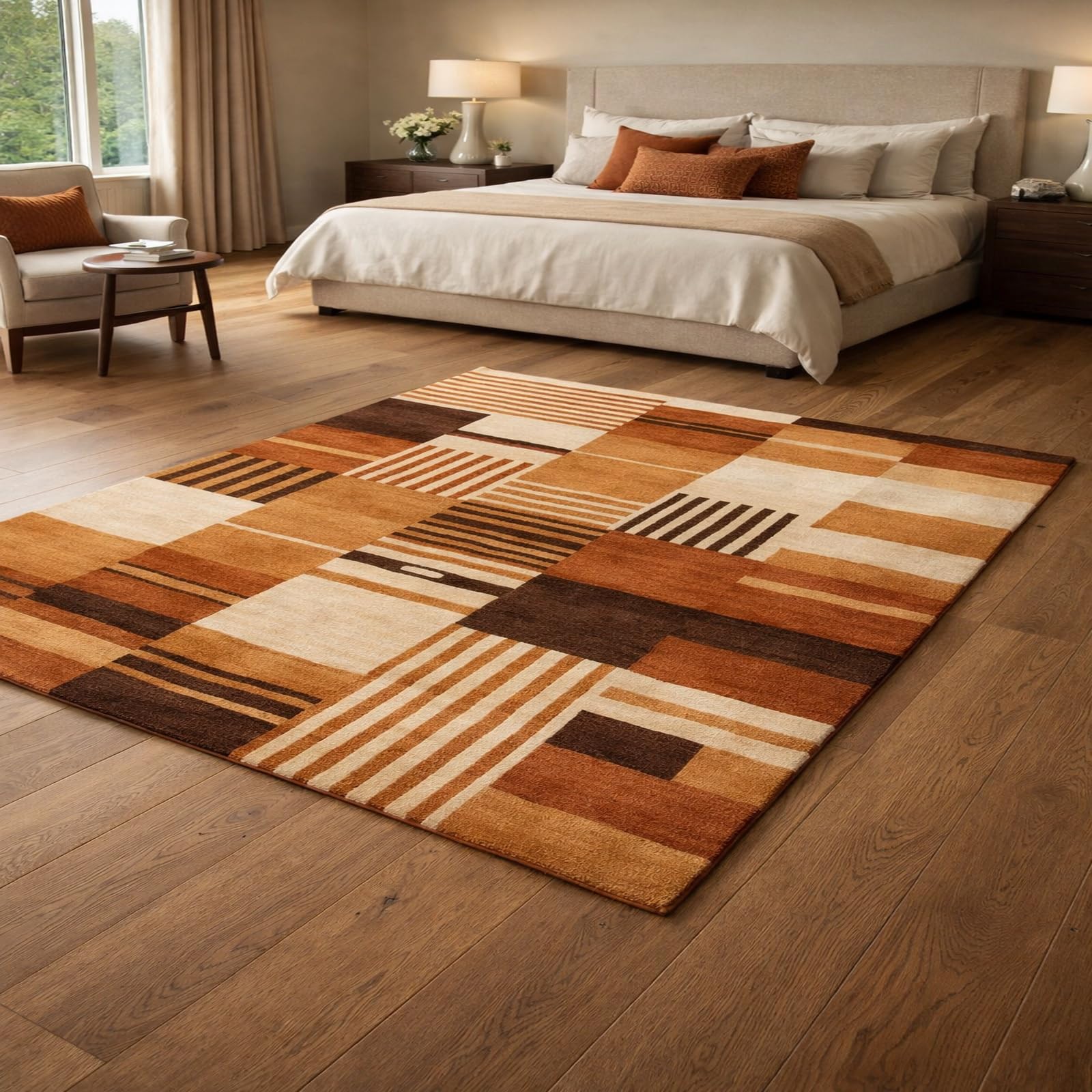 Tapis salon géométrique marron et beige 150x240cm lavable