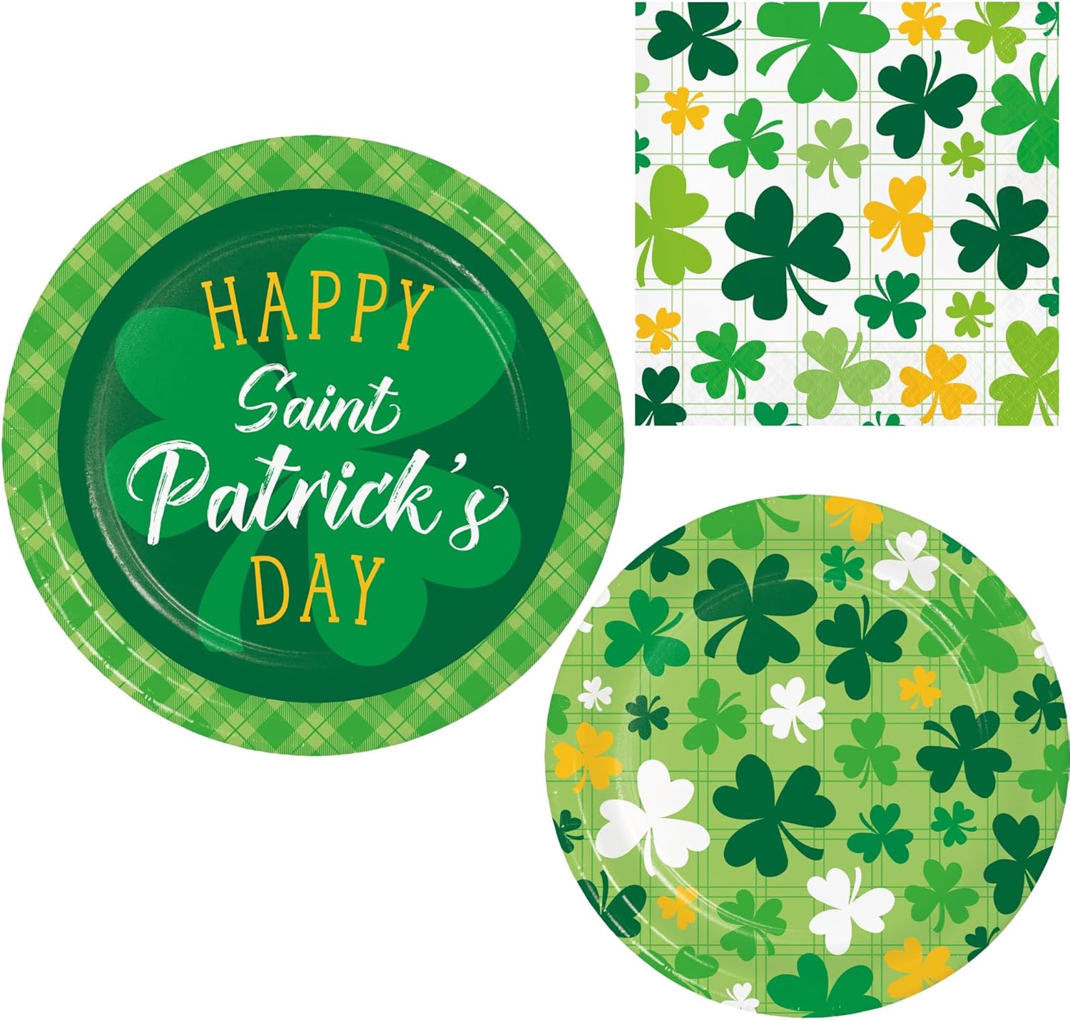 St. Patrick's Day Irish Party Supplies | Bundle Includes Paper Plates & Lunch Napkins for 8 People | Shamrock and Roll Design