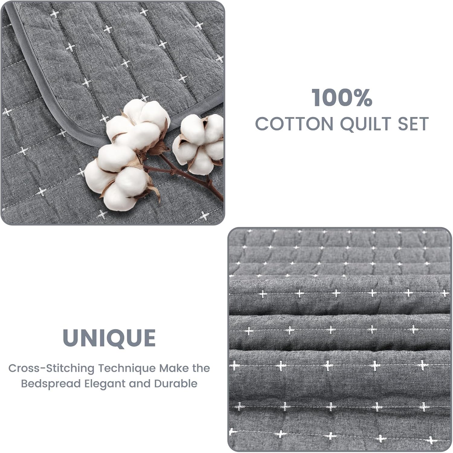 ENJOHOS 100% Cotton Linen Quilt Queen, Cotton Bedspreads Queen Size, Dark Grey Cotton Quilt Set Coverlet, Reversible Lightweight Queen Quilt Bedding Set with Shams for All Season (3 Pieces, 90"x96") - Image 5