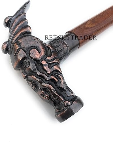 Miniatura 2 de Cabeza de hombre antiguo de latón con mango de diseñador plegable de madera, estilo steampunk, regalo de diseñador de moda para caballeros, acabado