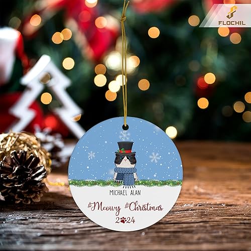 Miniatura 5 de FLOCHIL Personalized Cat Ornaments for Christmas Tree, Custom Name Cat Christmas Ornament 2023, Gifts for Cat Lovers, Pet Lovers Ceramic Ornament