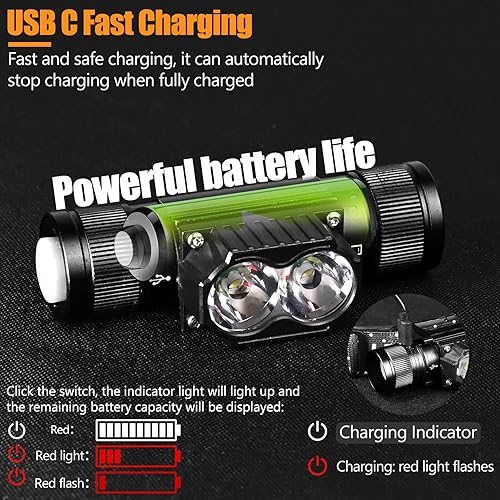 Miniatura 6 de Paquete de 4 faros delanteros recargables, 1200 lúmenes LED con 4 modos de luz, IPX6, impermeables, superbrillantes, de alto lúmenes, con correa