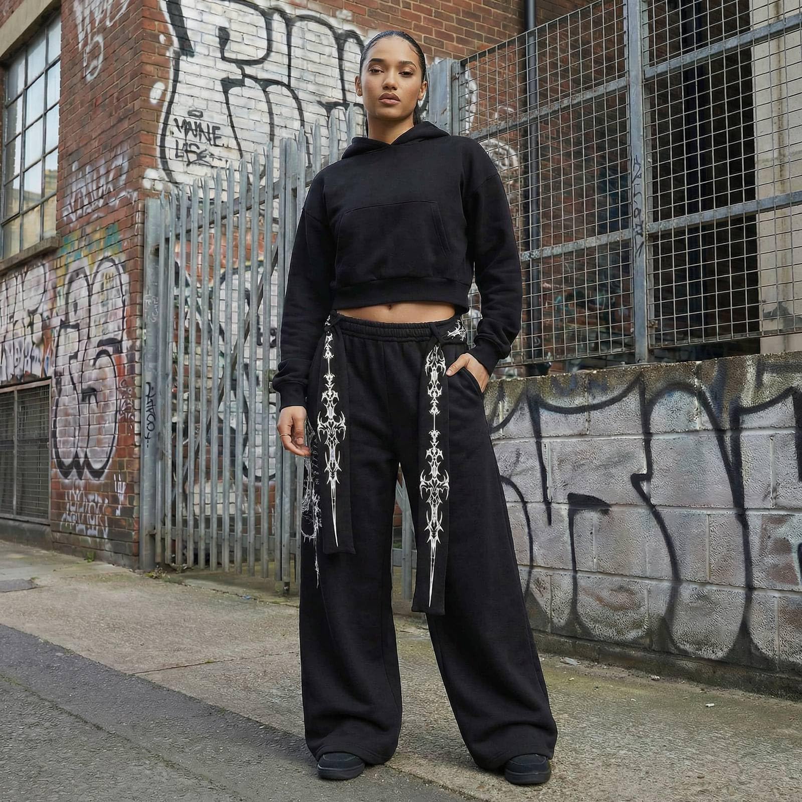 Amerikanische Retro-Jogginghose mit Buchstabenprint, Schnürung Geschwungenem Bein, Trendige Unisex-streetdance-Freizeithose, Figurformende Locker Sitzende Lange Hose Relax Hose Herren